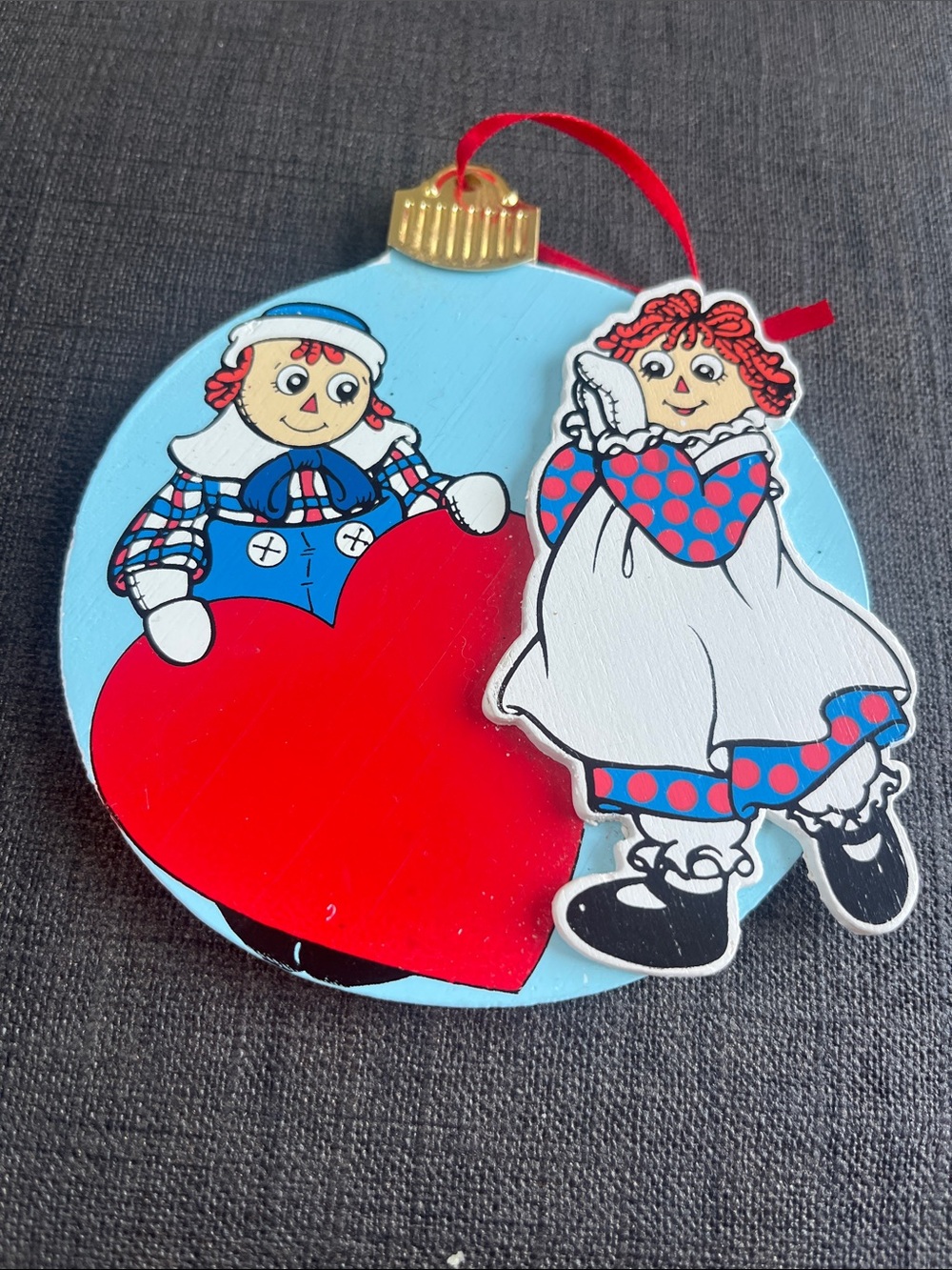 Kurt Adler Raggedy Ann & Andy Red Heart Blue Ornament